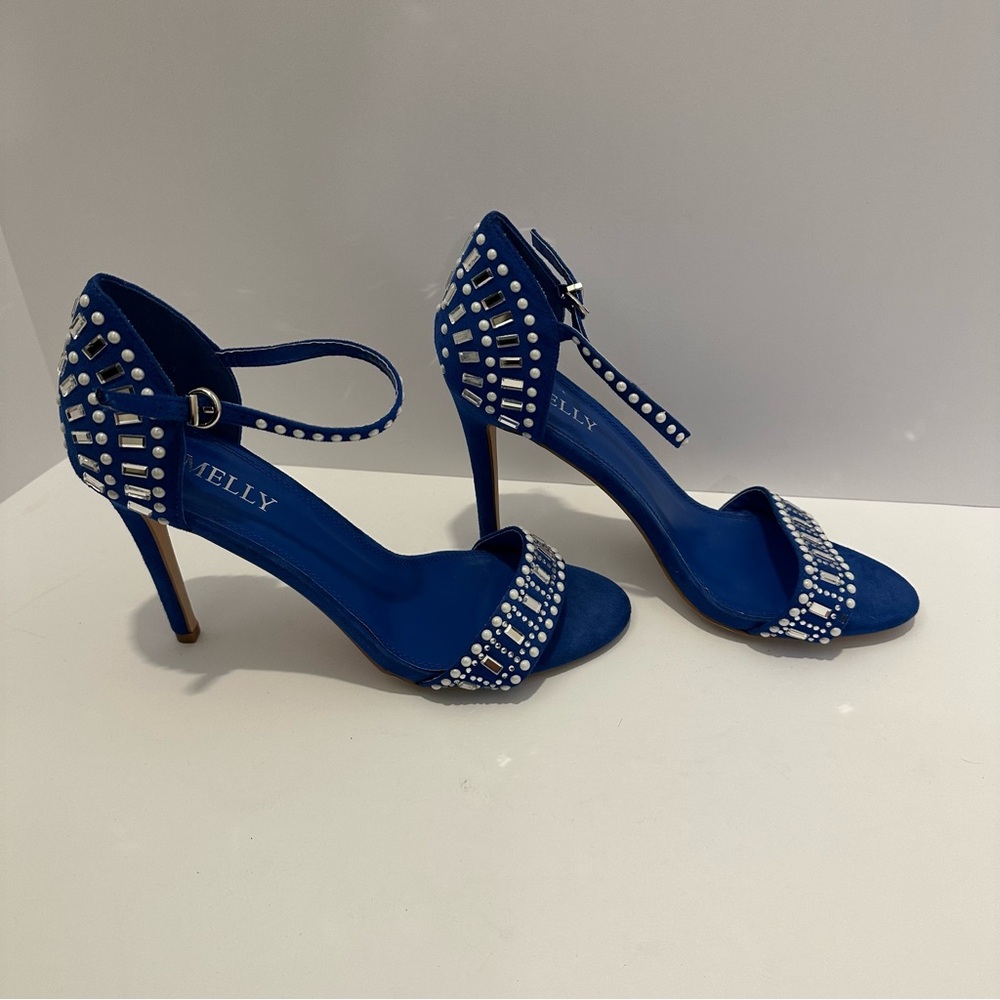 Blue Stiletto Heels with Rhinestone Embellishment - Picture 2 of 10